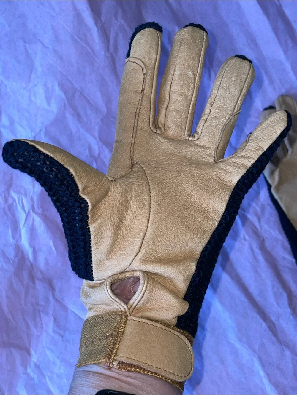 KENSINGTON Equestrian Riding Gloves Leather Crochet S